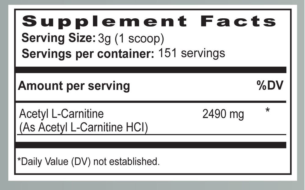 Supplement container labeled 'Acetyl L-Carnitine' by Healthy Goods on a wooden surface with a white background.