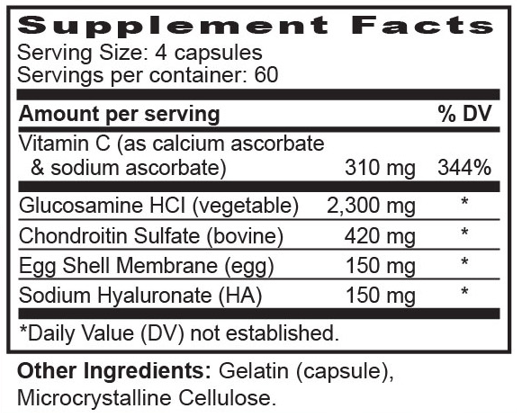 Supplement facts label with detailed nutritional information on a white background