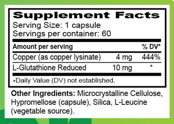 Supplement bottle labeled 'Copper' by Healthy Goods on a wooden surface with a white background