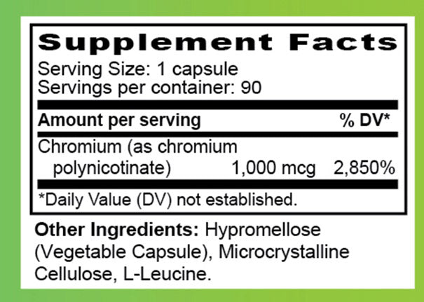 Supplement bottle labeled 'GTF Chromium' by 'Healthy Goods' on a wooden surface with a white background