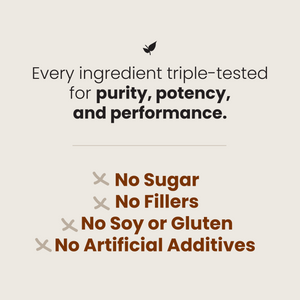 Text on a beige background about ingredient testing and product purity.