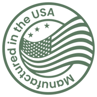 Green logo with American flag and 'Manufactured in the USA' text on a white background
